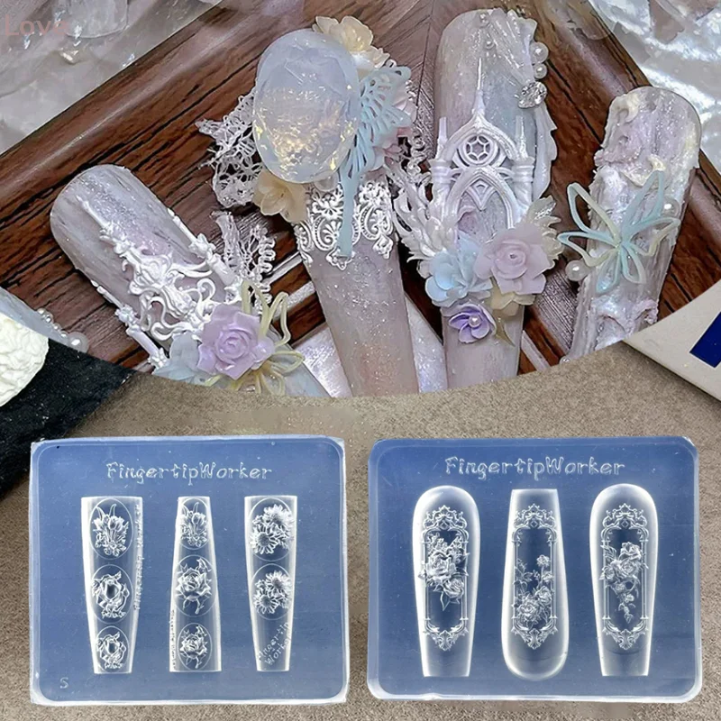 [L&P] زهور الورد توليب مسمار سيليكون الإغاثة مسمار الفن قالب صالون الأظافر مانيكير أداة DIY بها بنفسك مسمار الديكور الملحقات