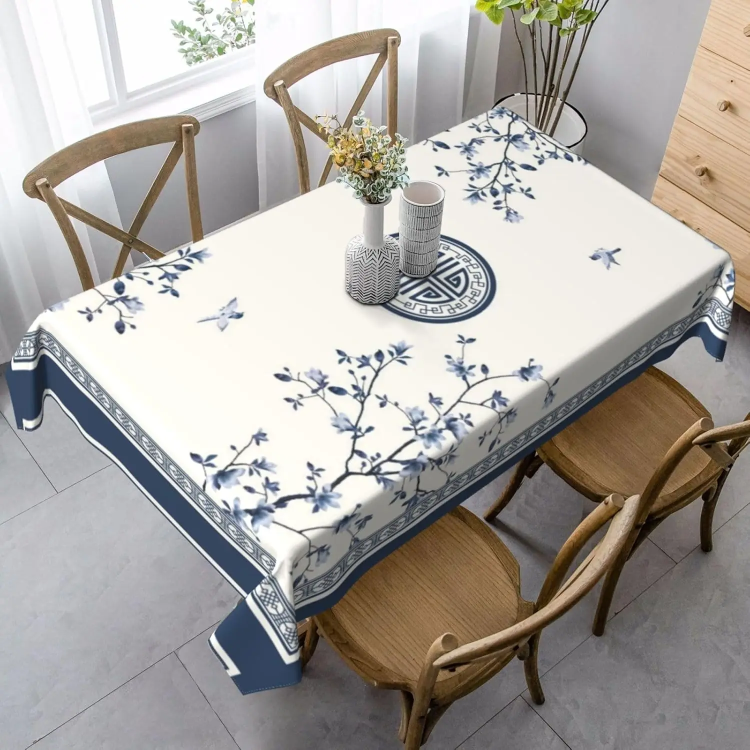 Ink Painting Style Rectangle Waterproof Tablecloth Table Decor Reusable Farmhouse Kitchen Dining Tablecloth Party Decor