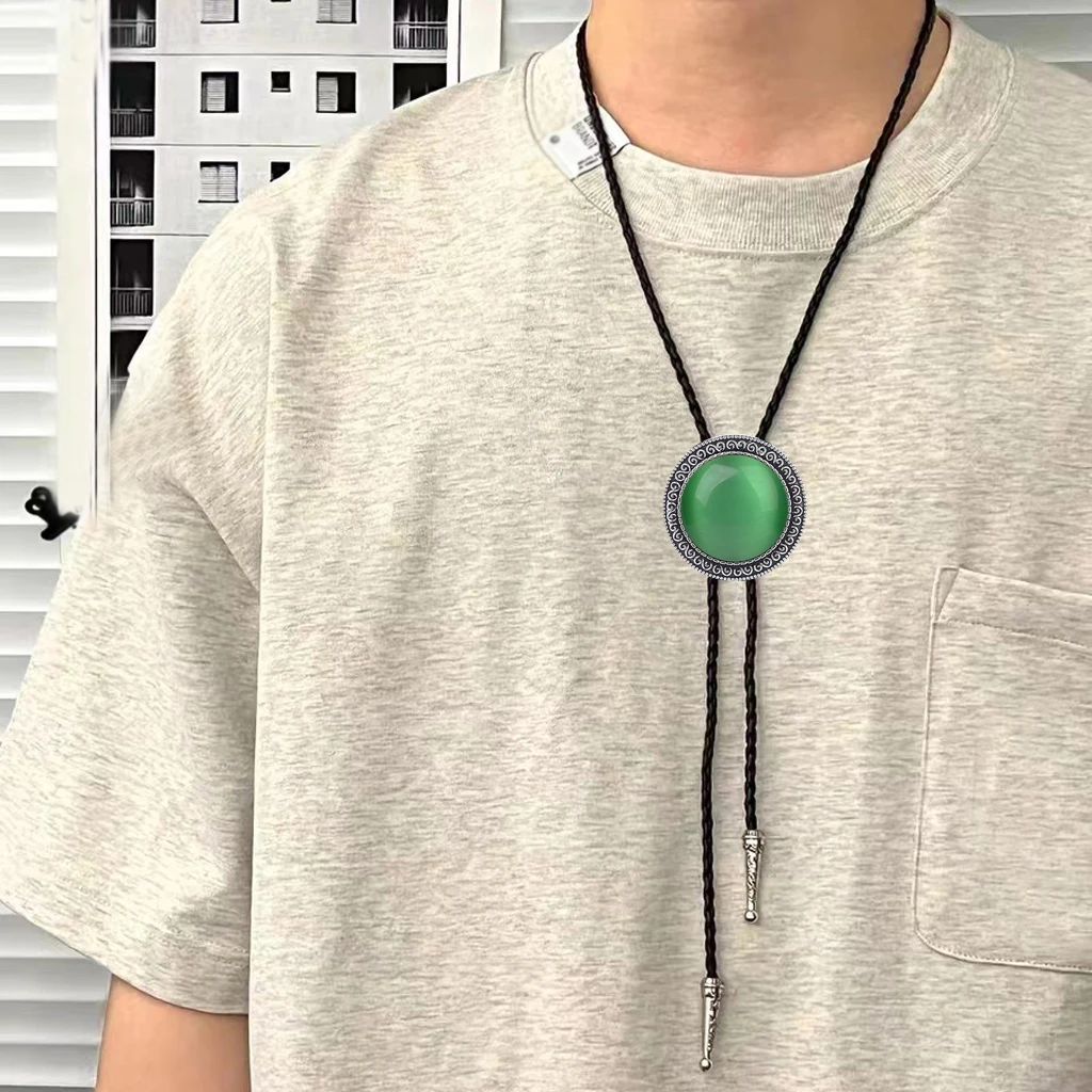 Round green opal Bolo Tie