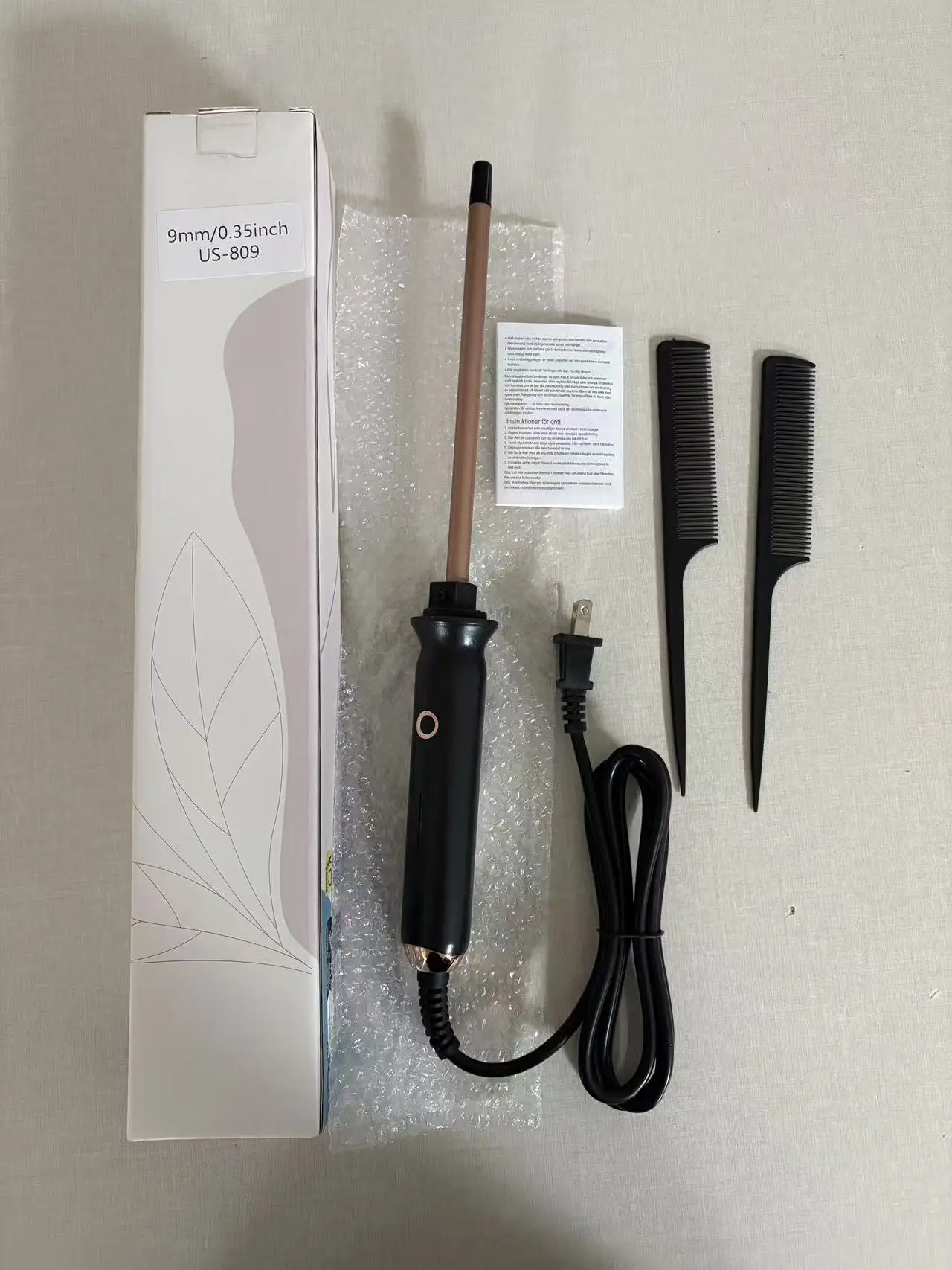 Professional 9mm Curling  Wand Set with 2 Combs, US Plug, Fast Heating Hair Curler for Long-Lasting Salon-Style Curls,Home Use