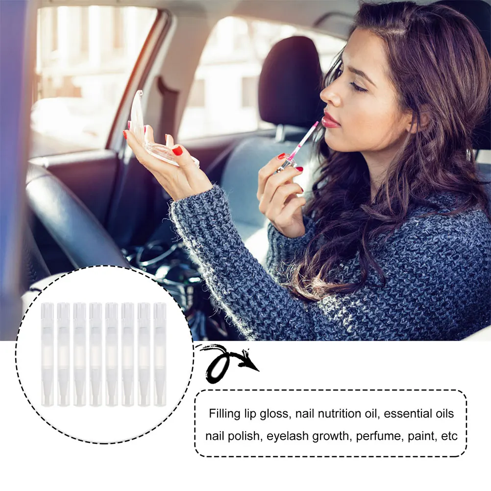 หลอดน้ำยาทาเล็บแบบเติมได้ 8 ชิ้น แบบใส พร้อมหัวแปรงพกพา สำหรับทำเล็บและทาลิปกลอส