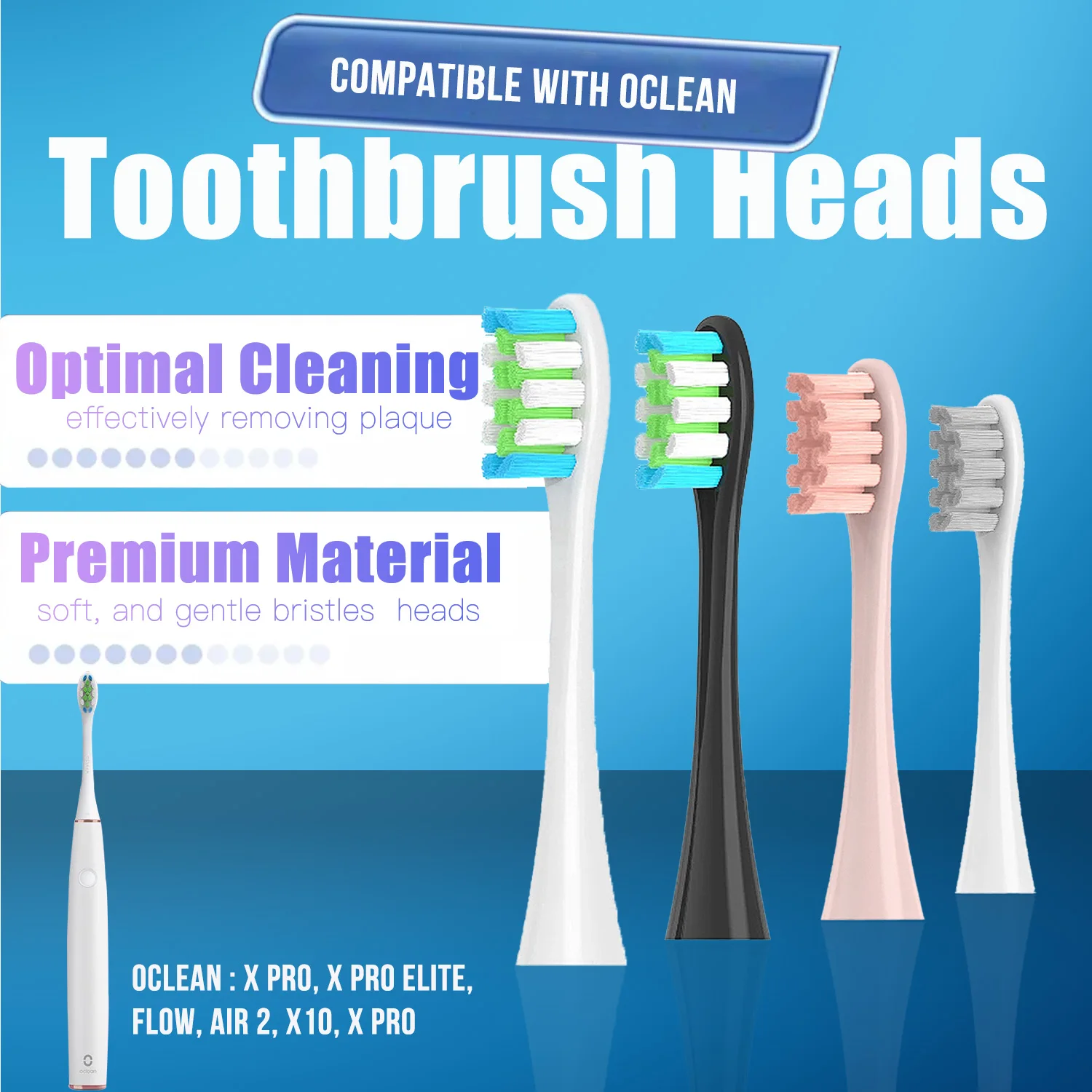 4 Stück Oclean Ersatz-Zahnbürstenköpfe für Oclean X PRO / X / Z1/ F1/ One/ Air 2 Sonic Elektrische Zahnbürstenköpfe
