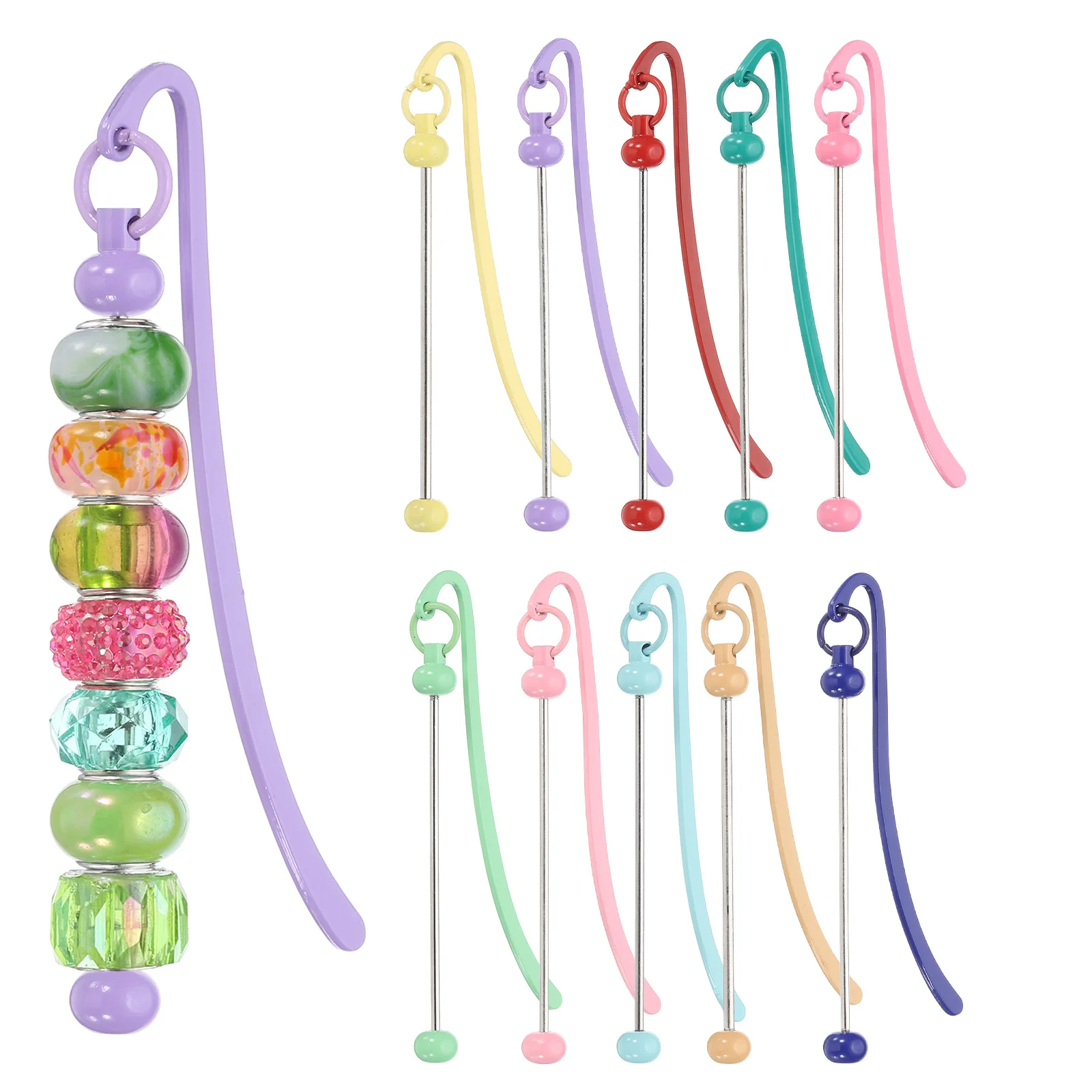 10Pcs Beadable Bookmarks Beaded Bookmark DIY Metal Blank Bar Bulk for Bookmark DIY Making Craft Beading Pendant Charm