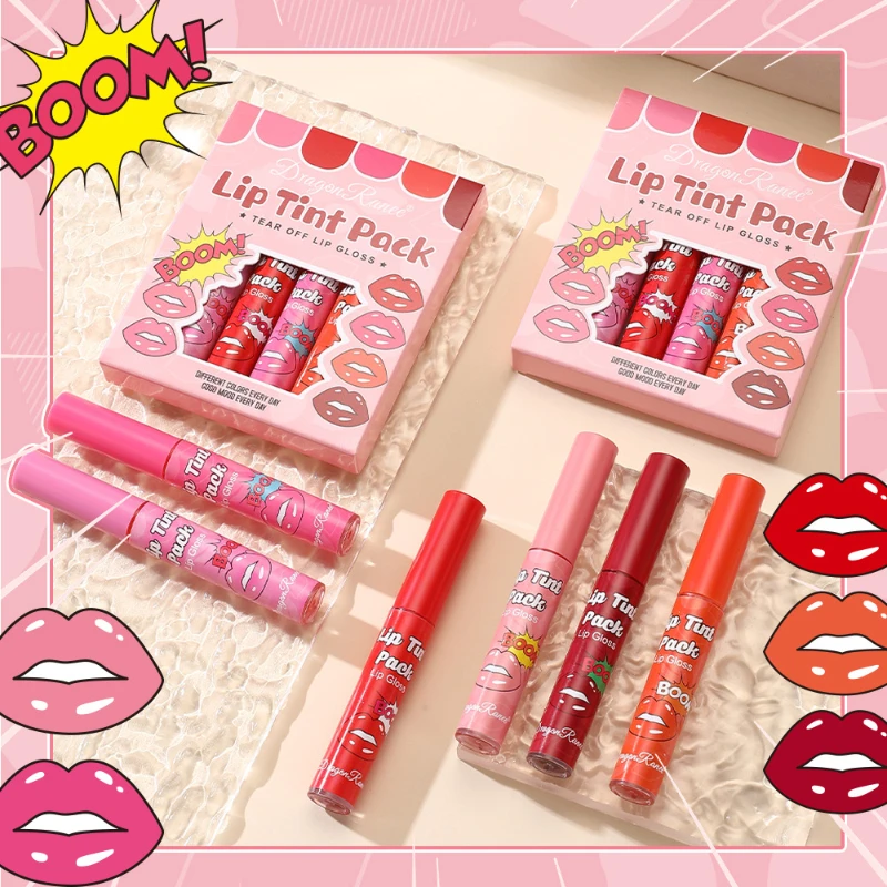 6 pz-set Lip Liner Peel Off Tattoo Lipgloss, Idratante Impermeabile di Lunga Durata Opaco Naturale Lip Tint Tear-off Lip Stain Trucco