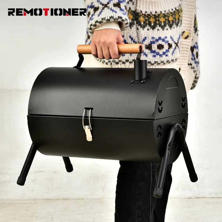 Koreaanse draagbare opvouwbare buitenbarbecue-grill Cirkeloven Camping-houtskoolgrills met koekenpan met antiaanbaklaag