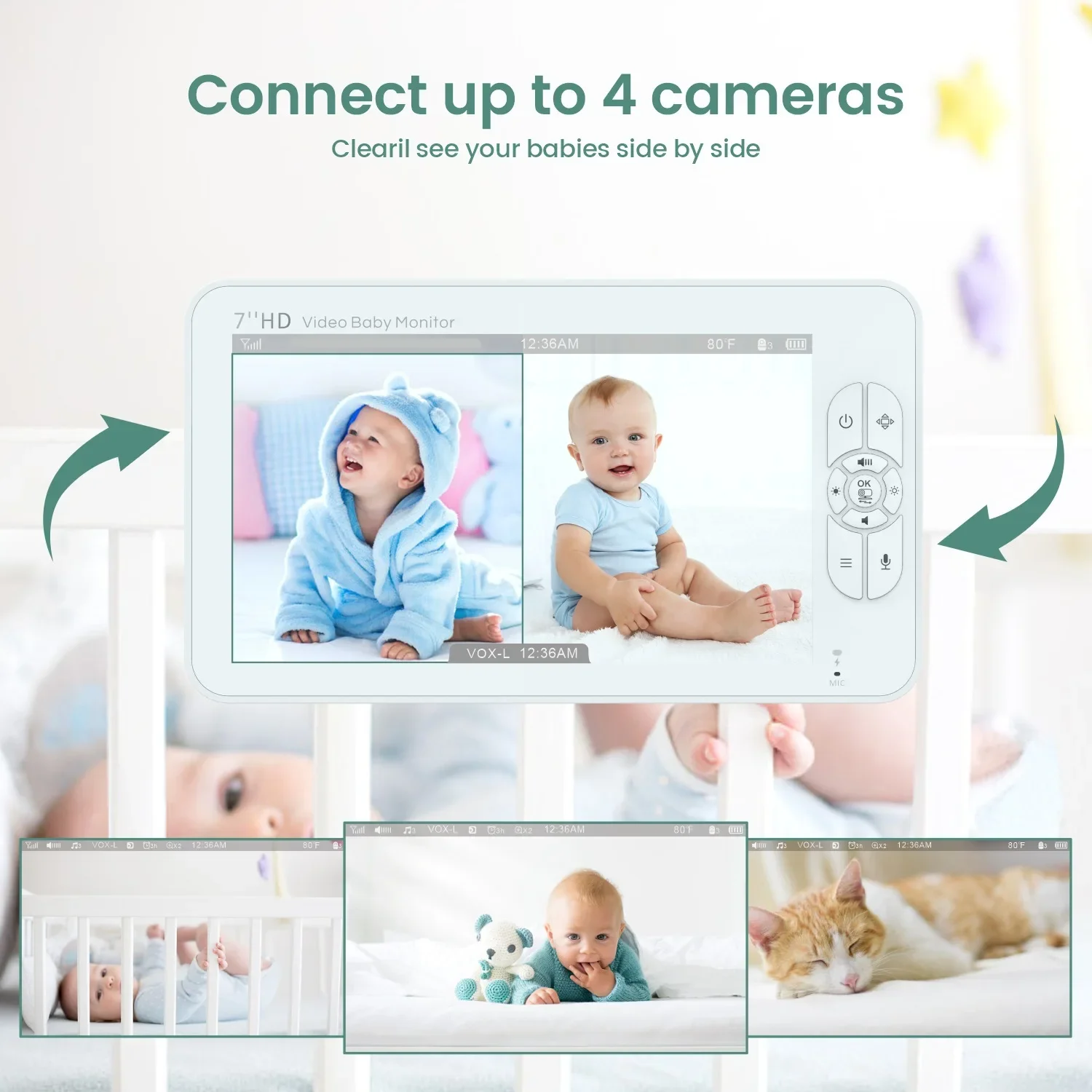 7.0 Inch Video Electronic Baby Monitor with Two Camera HD Split Screen 4X Zoom Electronic Babysitter Baby Accessories SM70 Kit