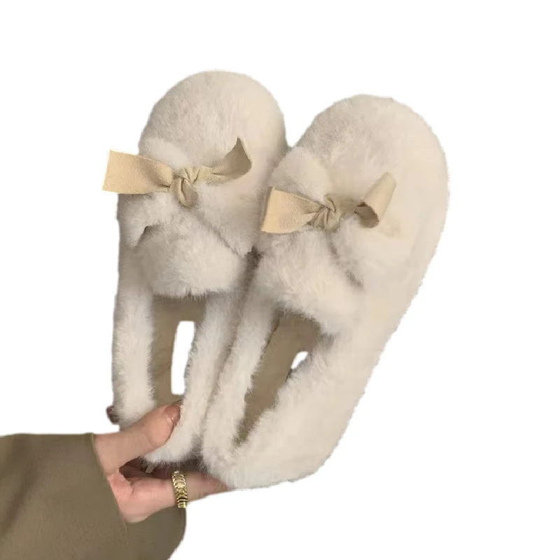 Fur Flats Women Winter Casual Boots Bow Ankle Warm New Walking Shoes New Fashion Brand Short Plush Round Toe Female Cozy simple