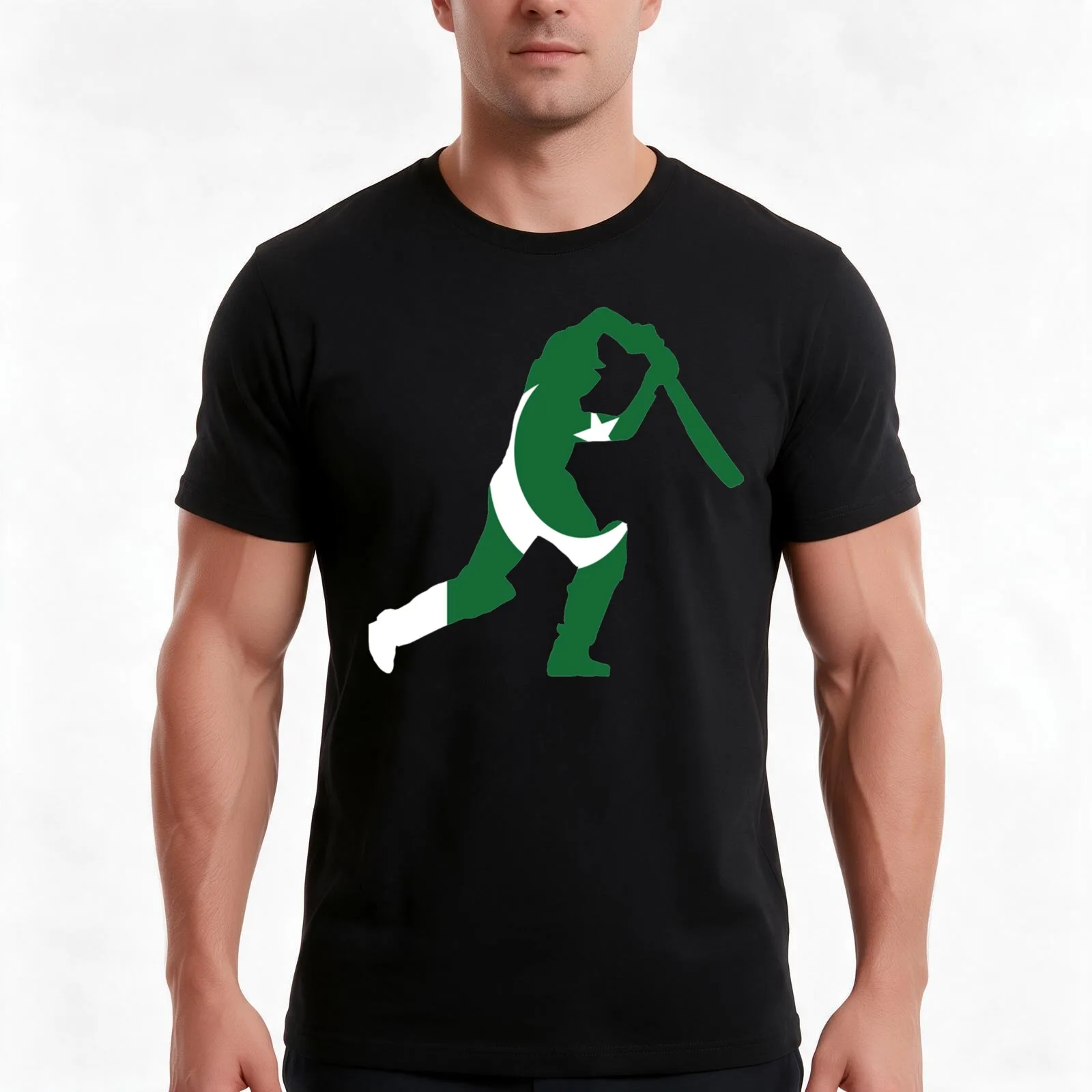 Pakistan Flag and Batsman for Cricket Team Fan T-Shirt Summer Casual Cotton Tee Oversized Streetwear Tops Unisex Men Women