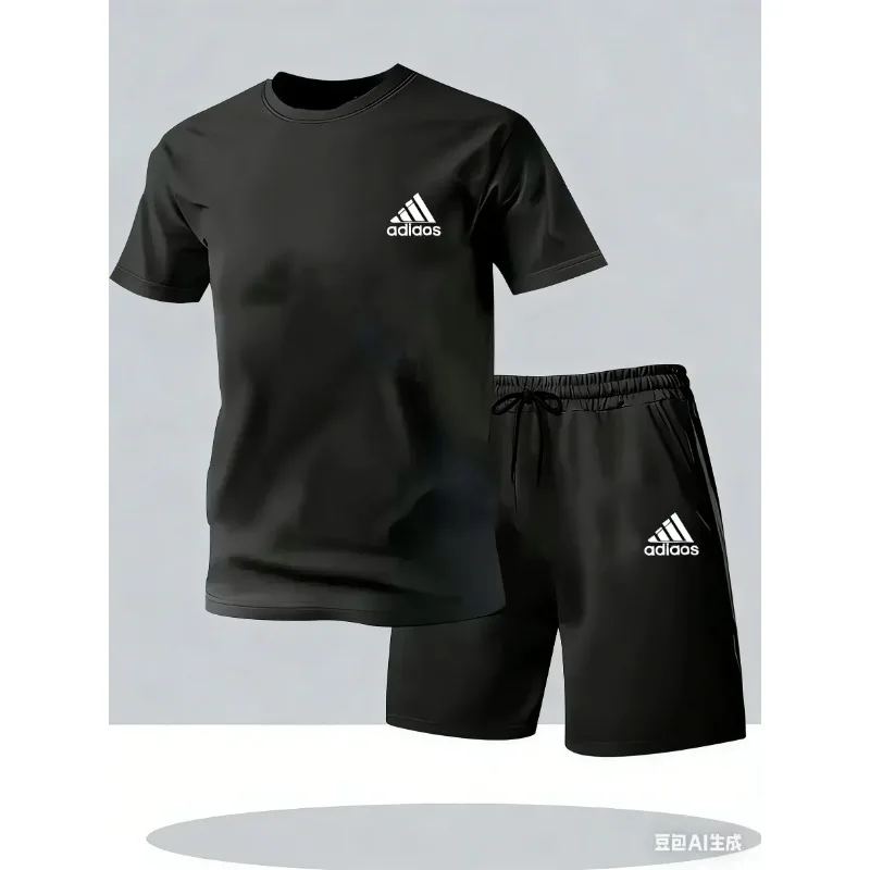 Classic solid color men summer set, minimalist design easy to match, suitable for students and young men daily wear.