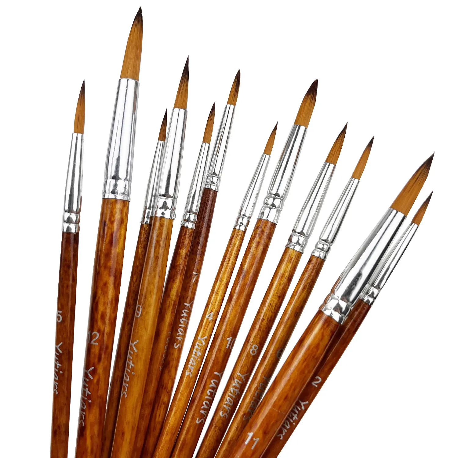 12PCS Pointed Round Paint Brush Set Sizes 1-12 Wooden Handle Brushes for Watercolor Acrylic Gouache Detail Painting Art Supplies