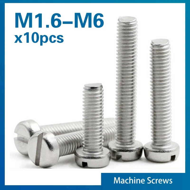 10pcs/lot M1.6 M2 M2.5 M3 M4 M5 M6 304 A2-70 stainless steel GB65 Slotted Cap Head Slott Column Round Cheese Head Screw Bolt
