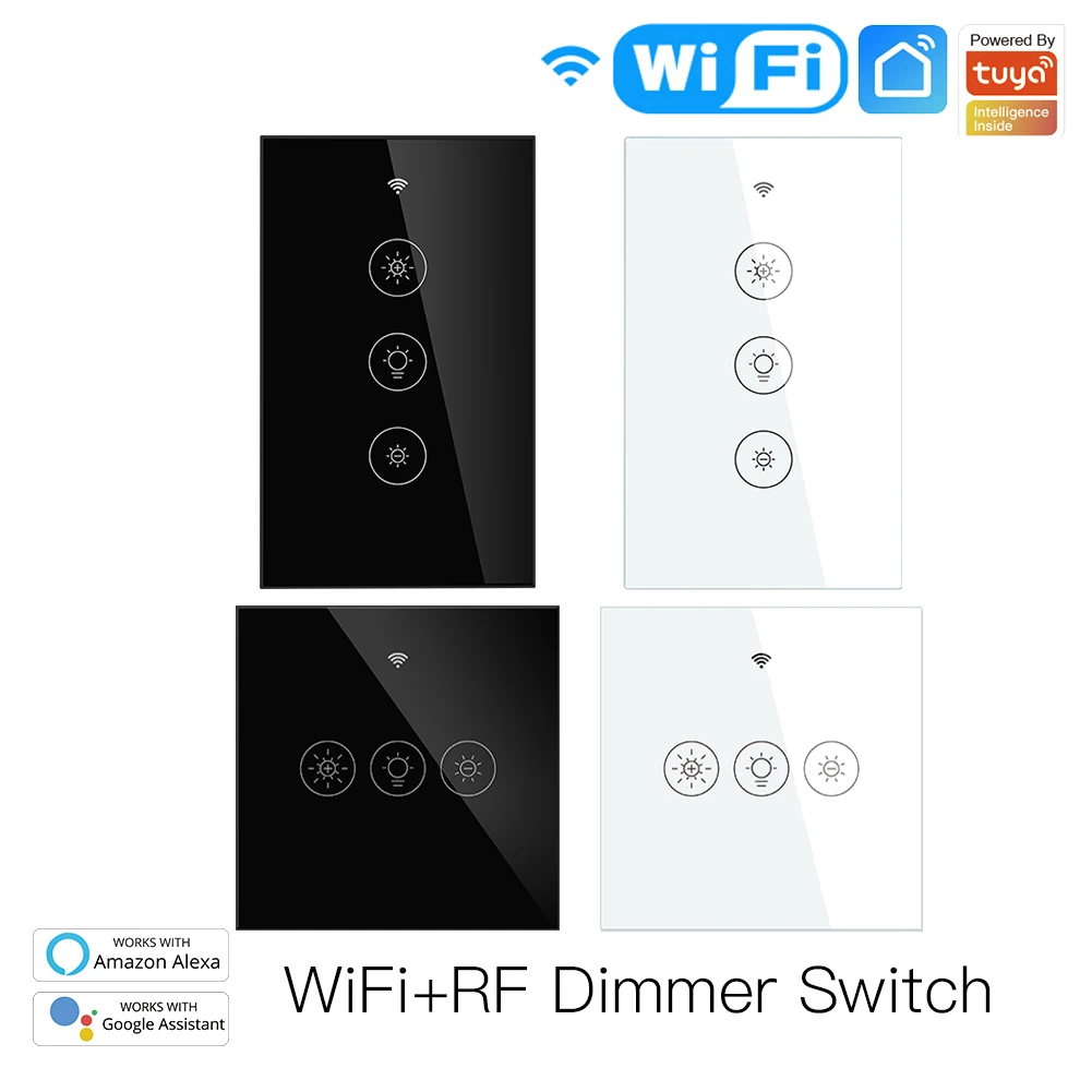 Novo interruptor dimmer de luz inteligente wi-fi rf, 2/3 vias, vida inteligente/controle por aplicativo tuya, funciona com alexa, google assistentes