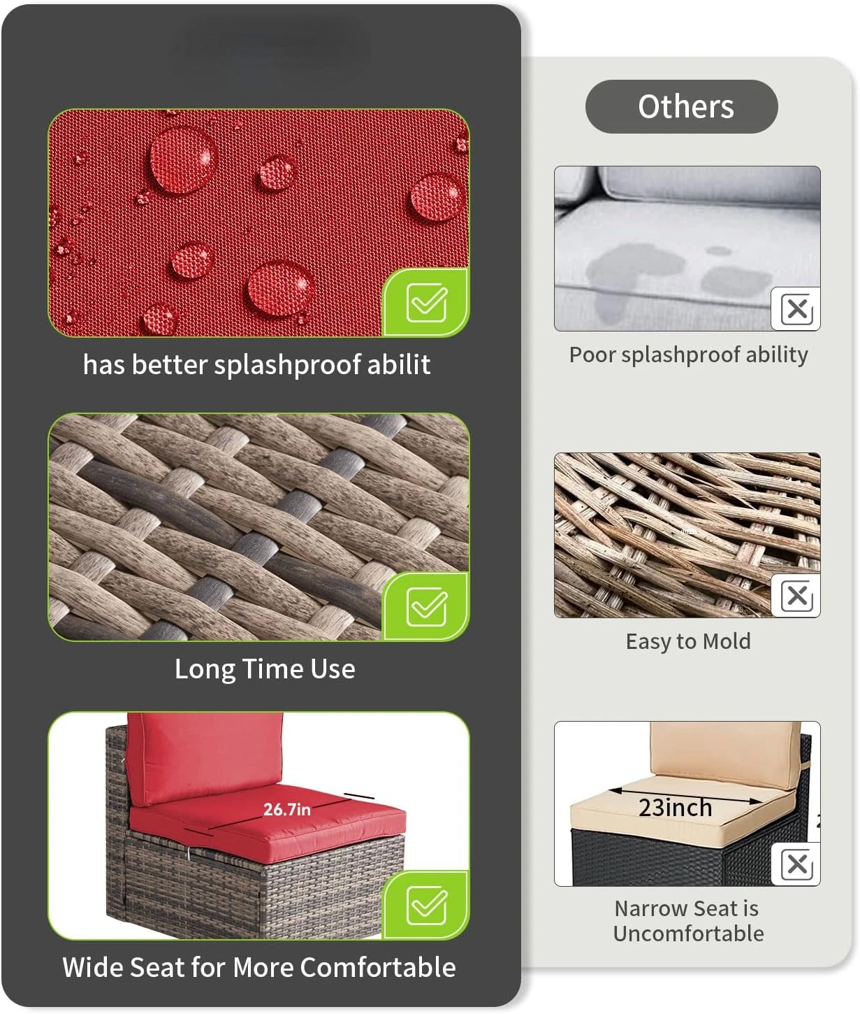 5 PCS Patio Furniture Set with 40" Fire Pit Table Outdoor Wicker Rattan Sectional Sofa Set, People in Small Size