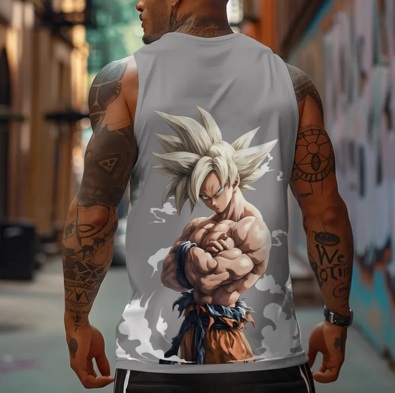 Colete masculino sem mangas com estampas de personagens Dragon Ball, anime retrô, roupa de rua, roupa diária, colete de ginástica