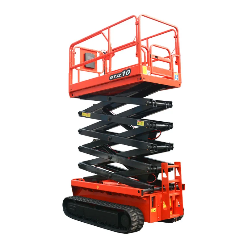 Qiyun Kinglfit Self Propelled Crawler Scissor Lift  10m PCU Handle Extension Platform  Battery Suitable for Bad Road Conditio