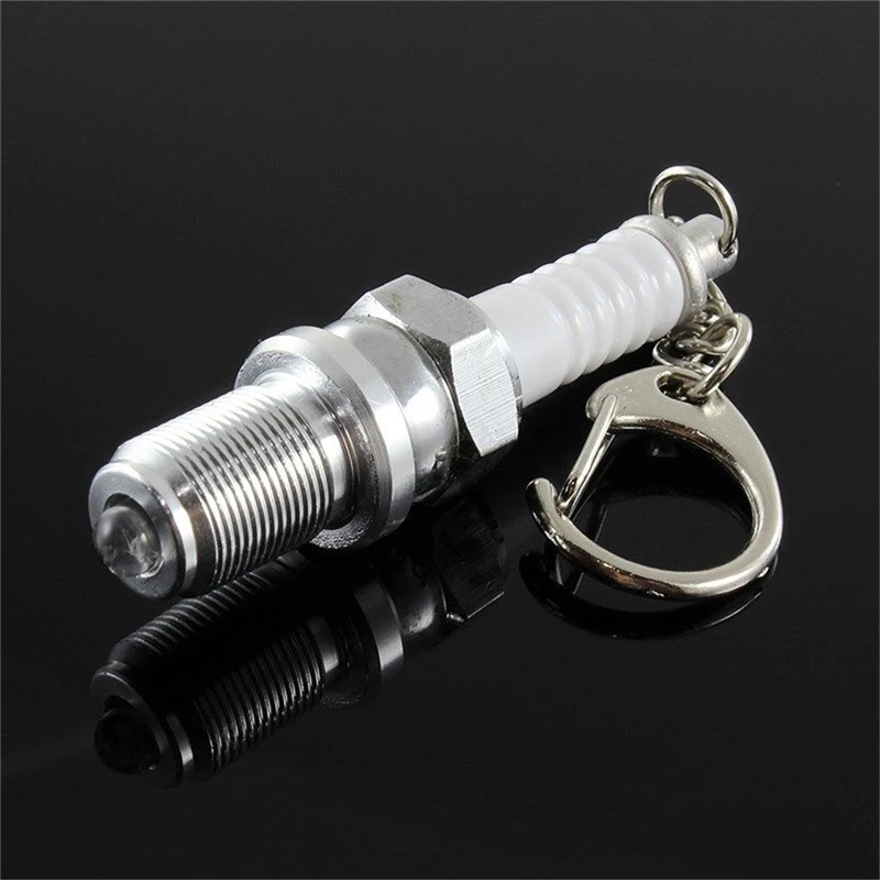 Casual Fashion LED Key Chain Spark Plug Key Chain Keychain Car Parts Keyring