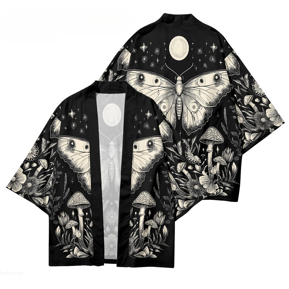 فراشة زهرة طباعة يوكاتا 2025 موضة اليابانية سترة هاوري للجنسين التقليدية تأثيري قميص كيمونو الشاطئ #4