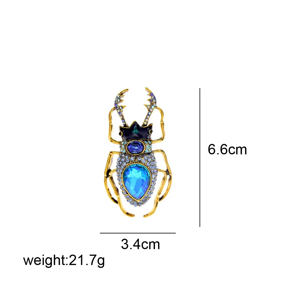 Vintage Punk Blue Crystal Beetle Brooches For Woman Man Fashion Creative Insect Rhinestone Pin Dress Suit Coat Jewelry Accessory image 6