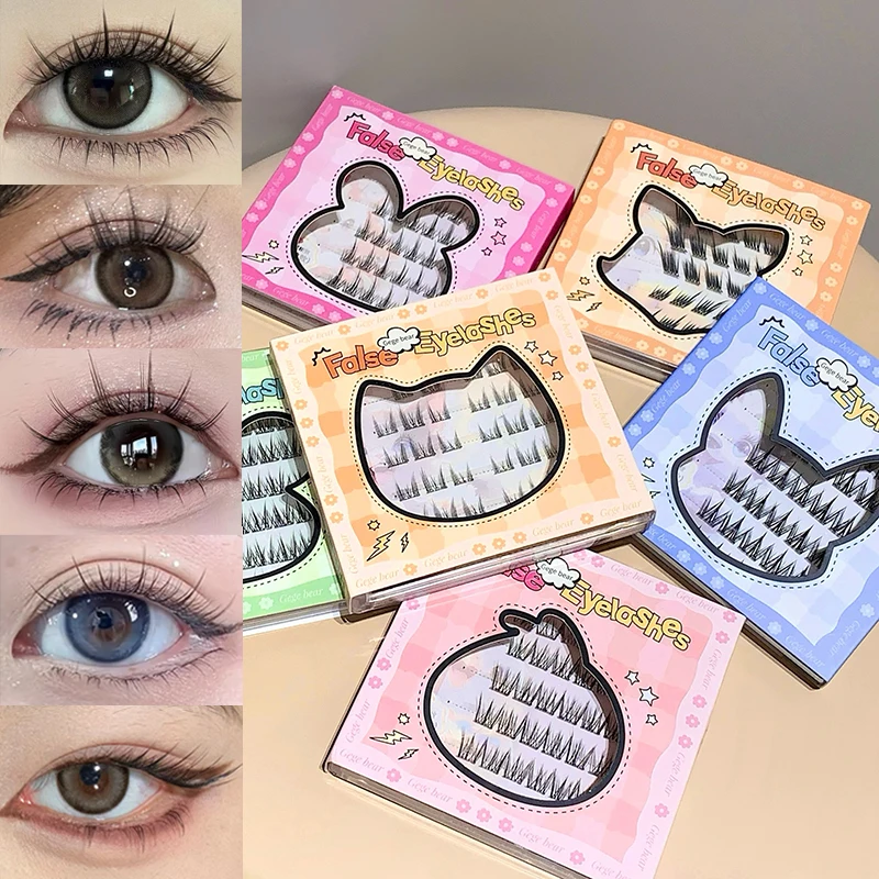 رموش صناعية خالية من الغراء مكونة من 6 صفوف من Gege bear، رموش مكياج طبيعية مجعدة - تطبيق سهل 3 خطوات مثالي للمبتدئين