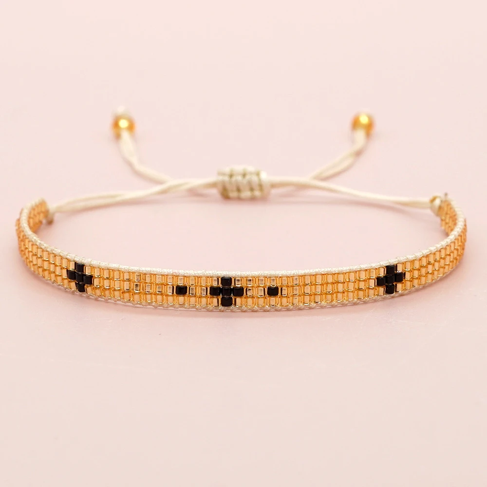 Bohemian Handmade Beaded Bracelet Geometric Cross Pattern Adjustable String Bracelet for Women Men Daily Fashion Jewelry Gift