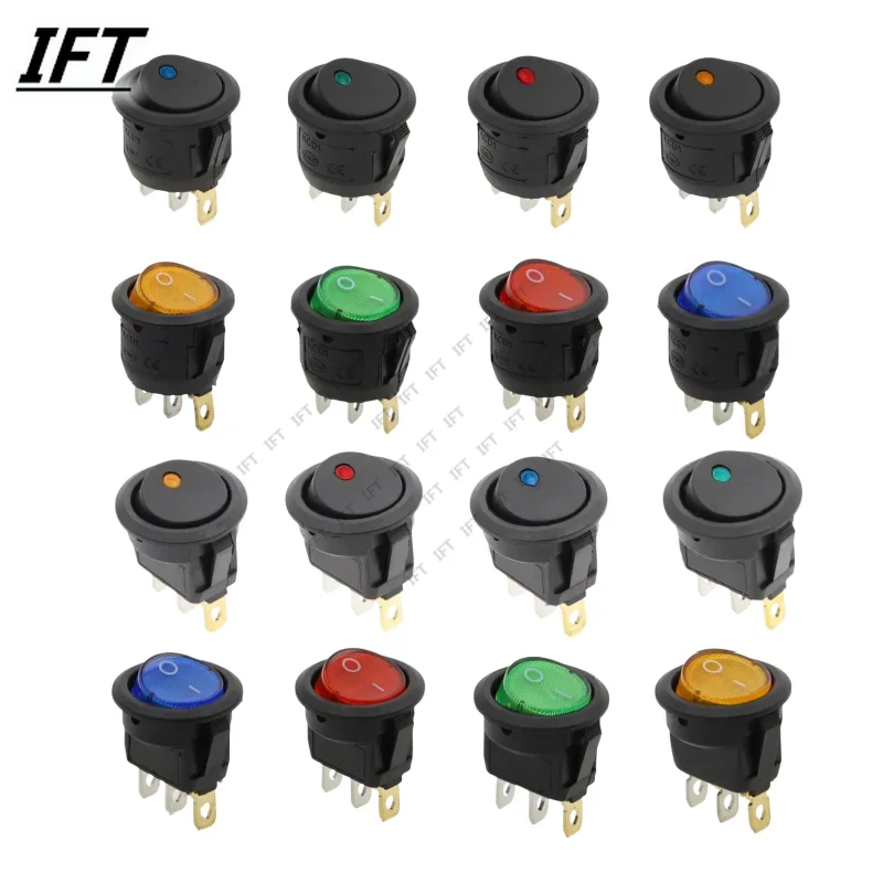 

1PCS ON/OFF Round Rocker Switch LED illuminated Car Dashboard Dash Boat Van 5-12V 220V / 6A 250V / 10A 125V 2/3/4PIN Switch 20MM