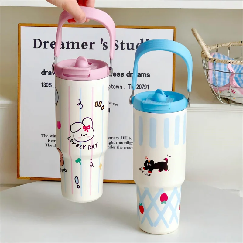 Cat And Dog Diary Stainless Steel Tumbler With Straw - Vacuum Insulated Water Bottle Reusable Cup With Straw