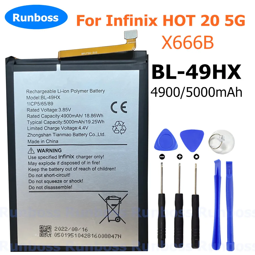 Original Battery BL-49HX For Infinix HOT 20 5G Hot20 5G X666B Battery 3.85V 5000mAh 496489