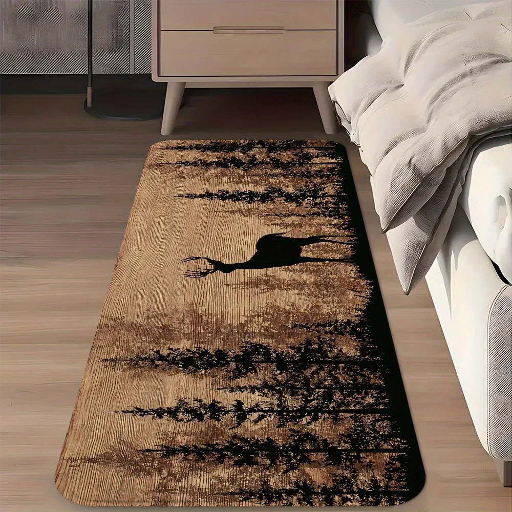 A Vintage Wooden Bottom Deer Pattern Runner Rug Series, Suitable for Home Entryways, Bedside Areas in Bedrooms, Hallway Non-Sl - view 4