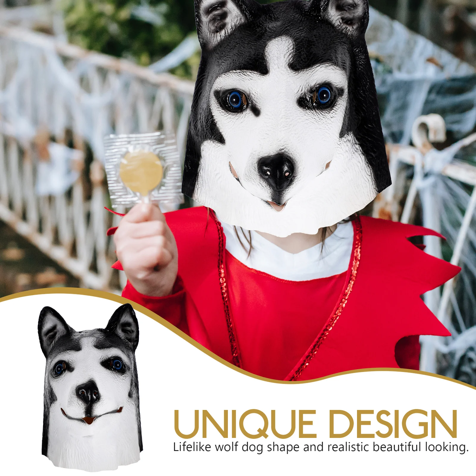 

Eco Friendly Natural Latex Dog Mask For Adult Halloween Costume Party Props Lifelike Husky Shape Breathable Comfortable Carnival