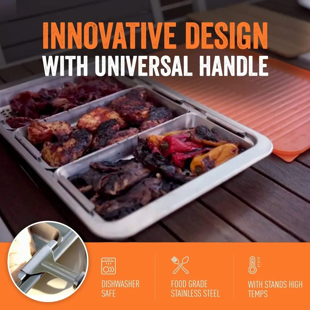 Conjunto de servir churrasco premium com 3 cestas, bandeja, placa de bambu, tampa e alça