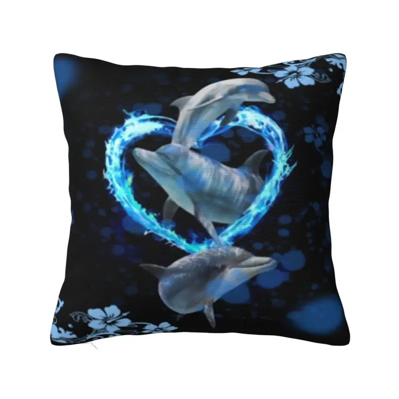 Custom Blue Dolphins Nordic Throw Pillow Covers Bedroom Decoration Ocean Blue Sea Animal Water Whale Cushions for Sofa