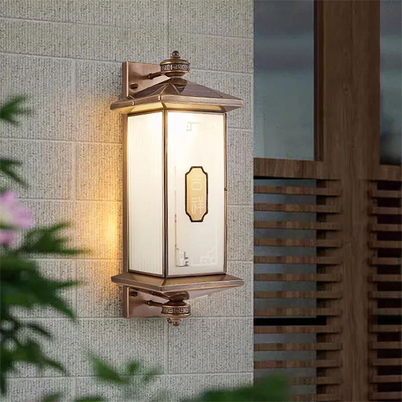 TEMOU Contemporary Solar Brass Outdoor Wall Lamps Simplicity Waterproof Creative Balcony Hallway Courtyard Villa Gate Hotel