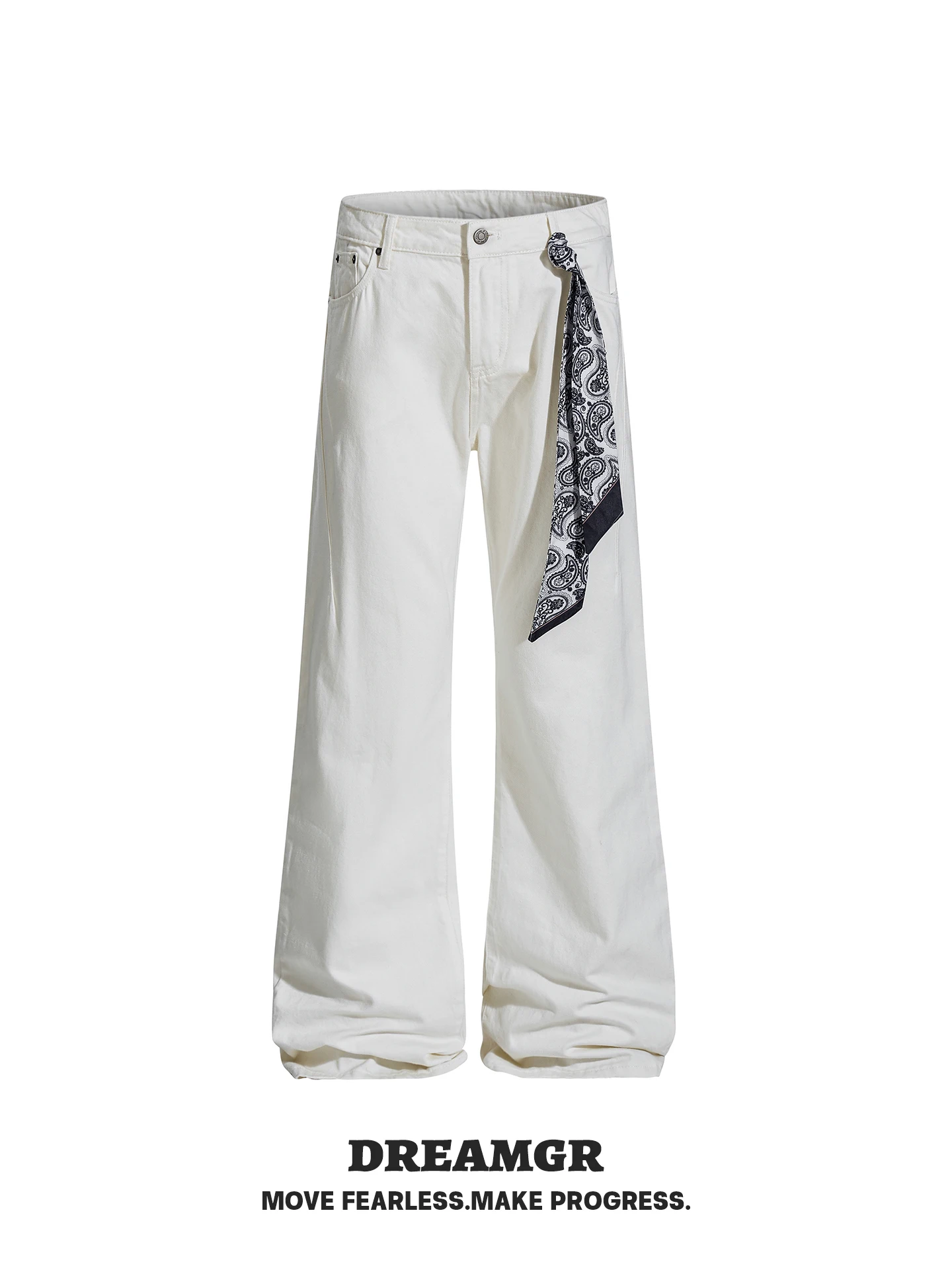 

American Sle High Waist Cheetah Print Belted Straight Leg Jeans Men's Women's New Simple White Loose Drapey Long Pants