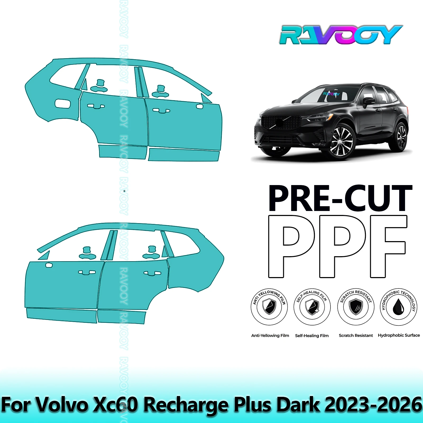 

For Volvo Xc60 Recharge Plus Dark 2023-2026 8.5mil Clear Matte Pre-Cut PPF Door & A/B Pillar Kit TPU Paint Protection Film Set