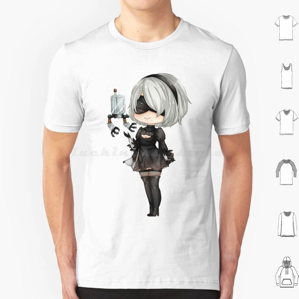 Nier: Automata 2b Chibi diseño camiseta algodón hombres mujeres DIY estampado Nier 2b Chibi Anime videojuegos pelo blanco lindo pequeño