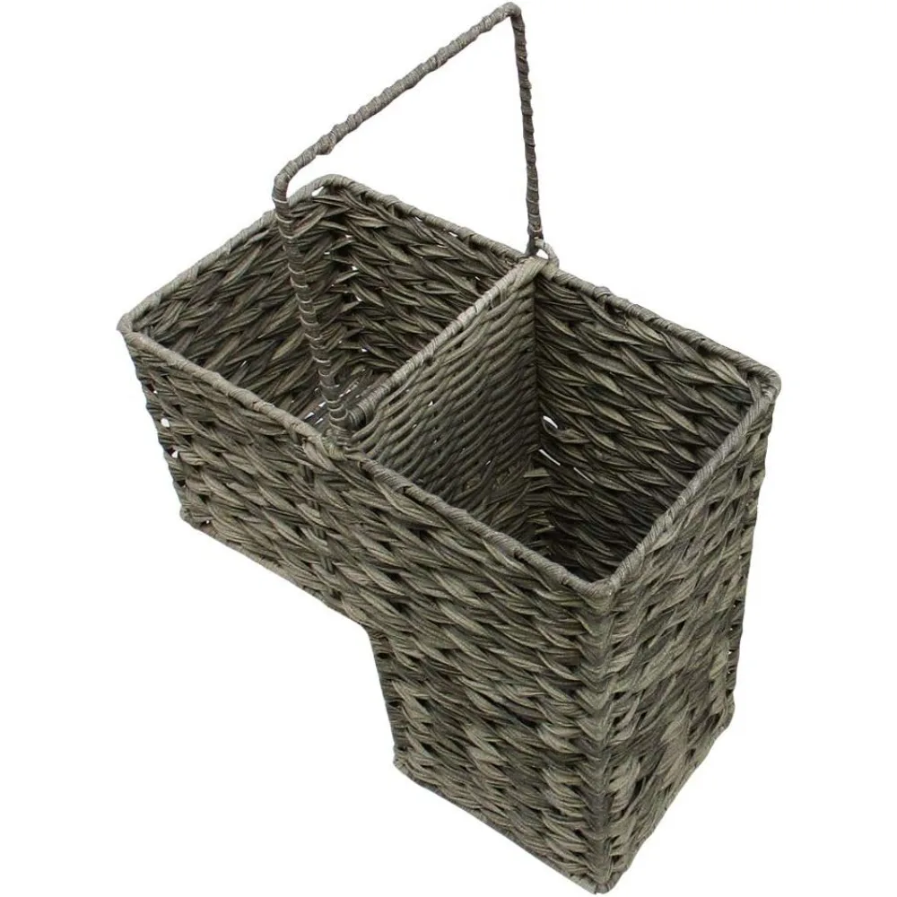 

14.5" Plastic Wicker Storage Stair Basket With Handles (Grey)