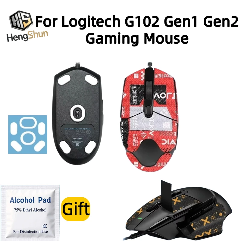 For Logitech G102 Gen1 Gen2 Gaming Mouse Grip Tape Pre-Cut Anti Slip Sweat Resistant PTFE Feet Skates Alcohol Cleaning Pad Gift