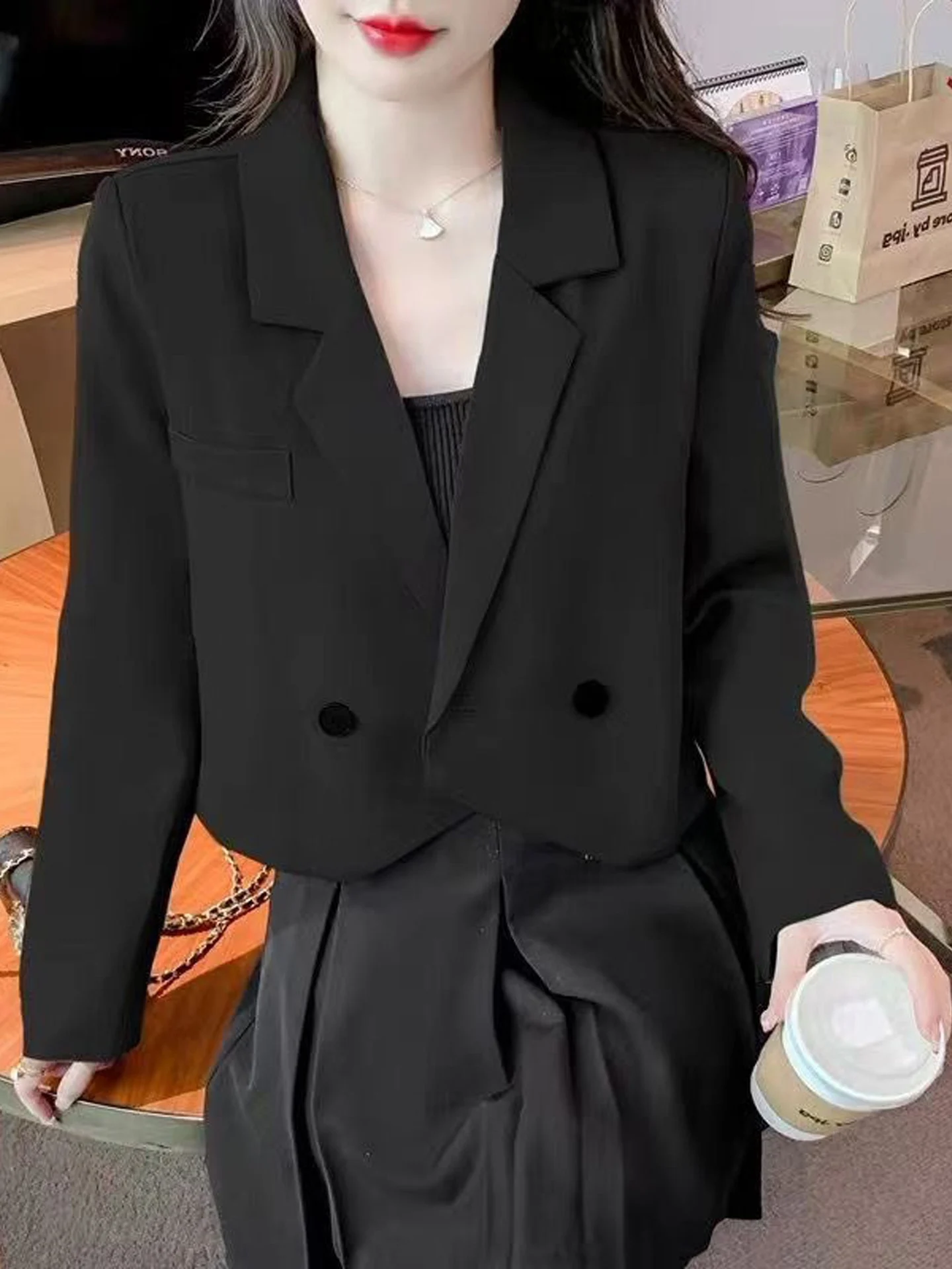 Korean Style Short Black Suit Jacket Women's Fashion Autumn New High Quality Slimming Versatile Formal Small Western Top