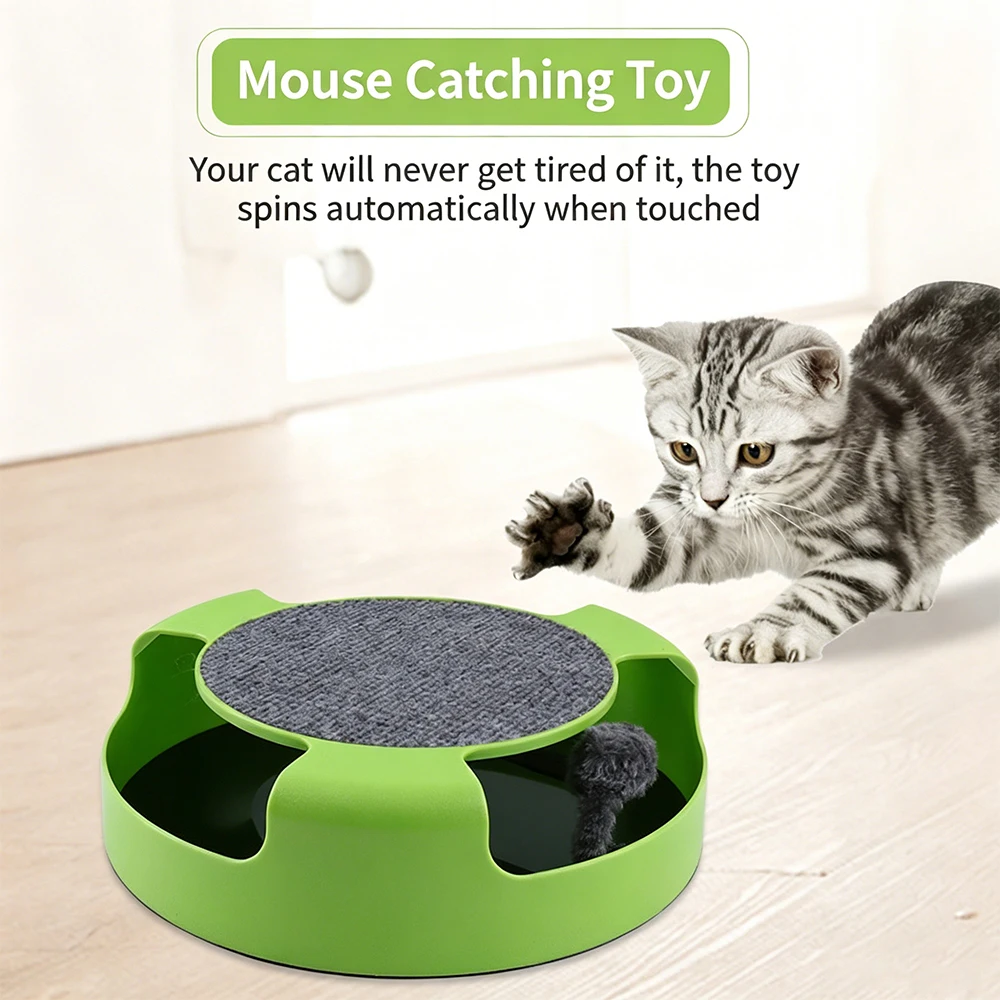 2In1 Interactive Cat Turntable Toy Moving Mouse Chasing Game Scratching Board Indoor Kitten Self Play Entertainment Supplies