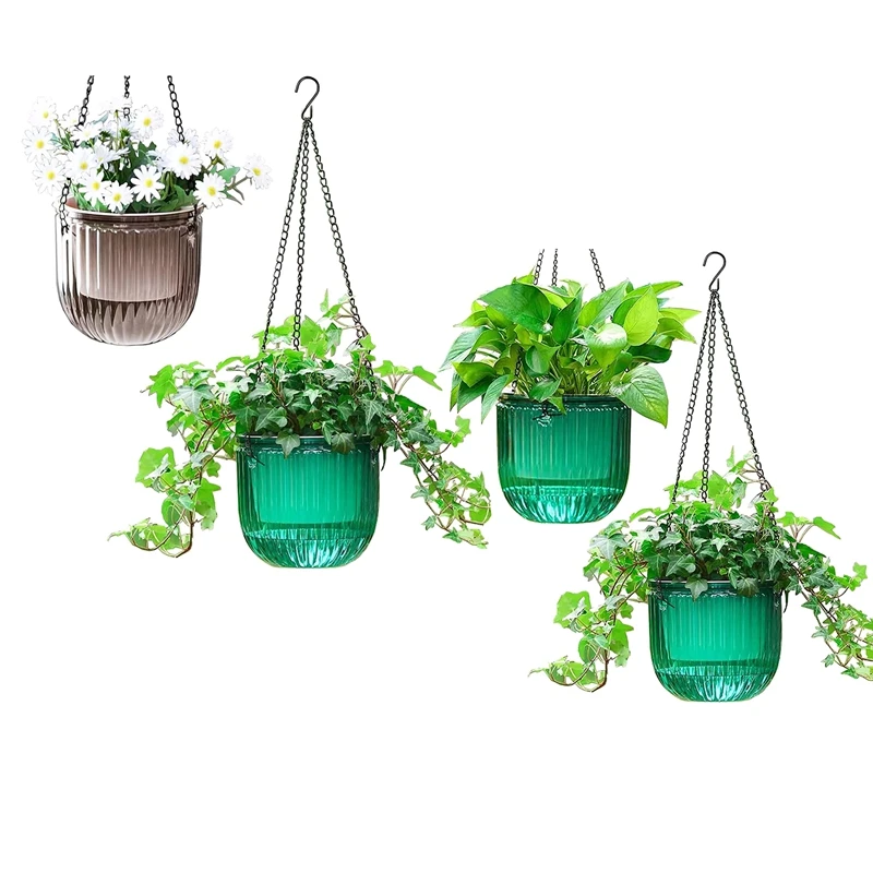 

2 Pack Self Watering Planters Hanging Flower Pots Indoor Hanging Flower Pots 6.5 Inch Outdoor Hanging Plant Pot Basket (Emerald)