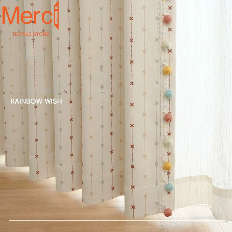 Rainbow Star Wishes Children's Room Chenille Curtains for Living Dining Room Bedroom Custom Size Luxury White Tulle Decoration