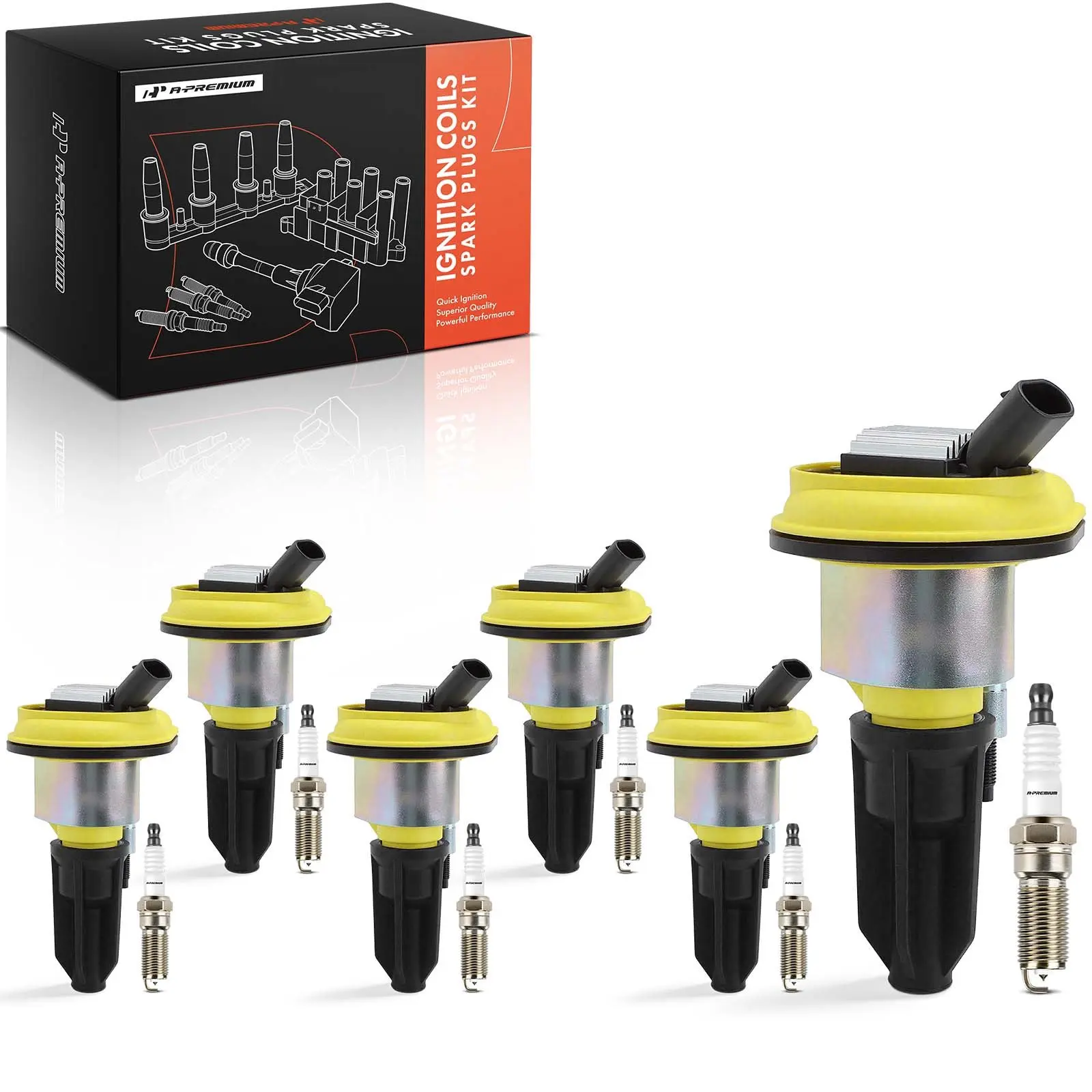 A-Premium 6x Yellow Ignition Coils & 6x Double Iridium Spark Plug Kit for Chevy GMC Isuzu