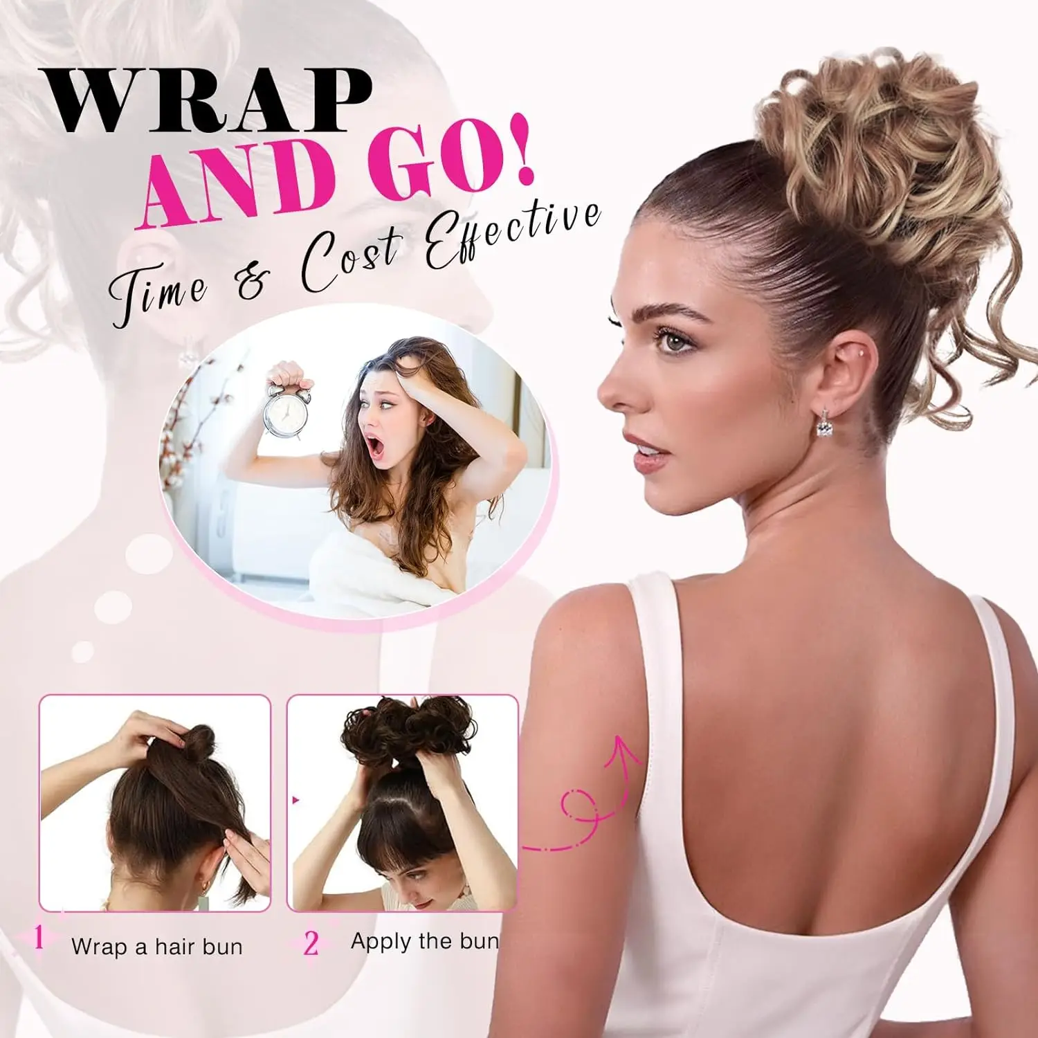 Synthetic Messy Bun Hair Piece Scrunchies for Women Tousled Updo Bun Wavy Curly Blonde Chignon Ponytail Hairpiece for Daily Wear