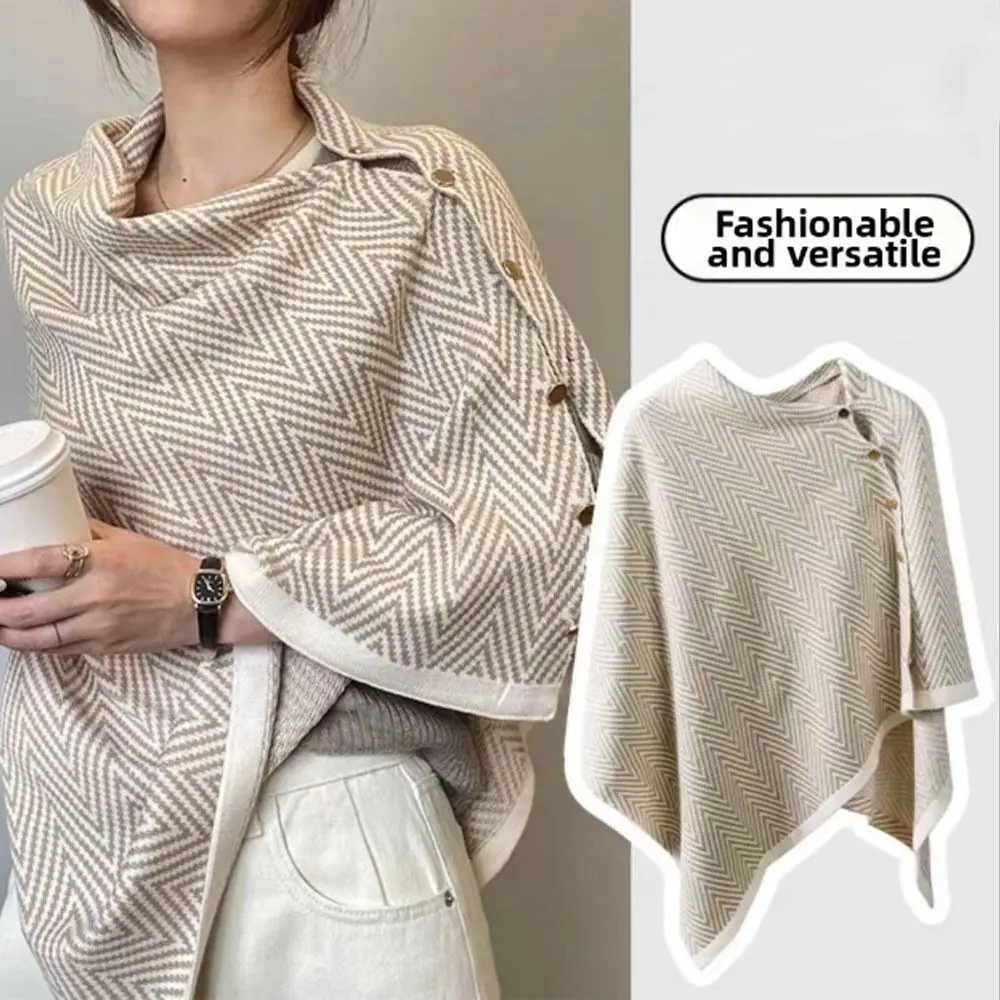 

Новинка с пуговицами, шаль из пашмины, толстый топ с нерегулярными плечами, теплый повседневный свитер, шаль, шарф, осень-зима