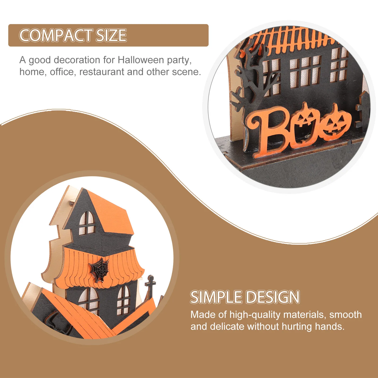 

1pc Haunted House Decor Halloween Spooky Ghost Mansion Ornament Lighted Wooden Model for Home Office Party Restaurant Decoration