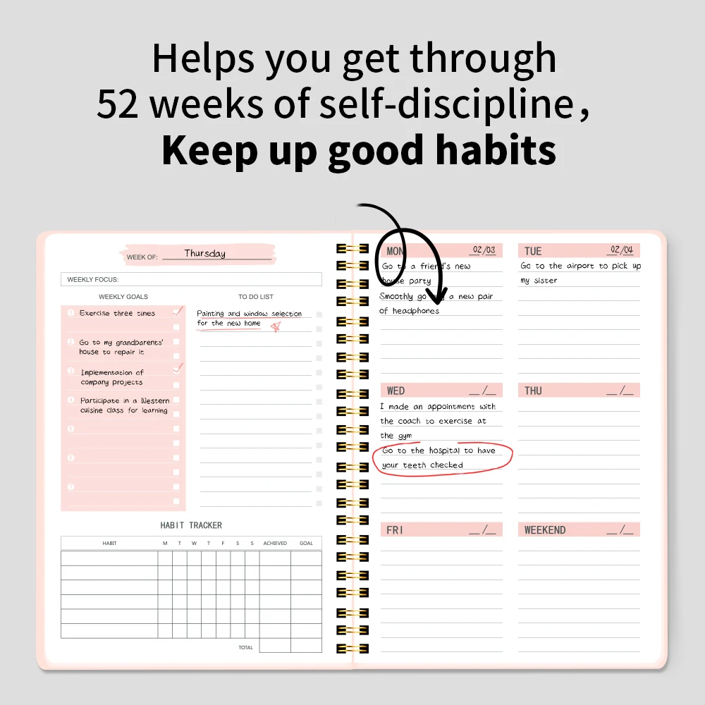 An 8.3 X 5.5-Inch, Undated Daily Weekly Planner, Can Be Used to Plan the Agenda, Record Daily Plans to Achieve Future Goals