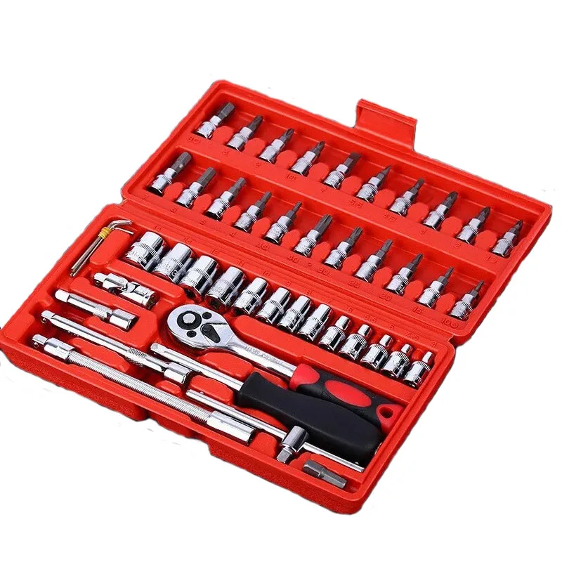 46pcs/set Car Repair Tool Kit Socket Wrench Car Repair Tool Ratchet Torque Wrench Auto Repairing Tool Set