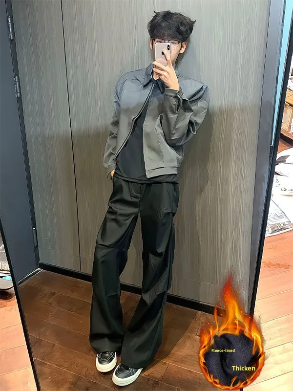 

Cleanfit мужские осенне-зимние брюки-клеш с подкладкой Thiened Fce для похудения Bla повседневные прямые брюки молодежная мода