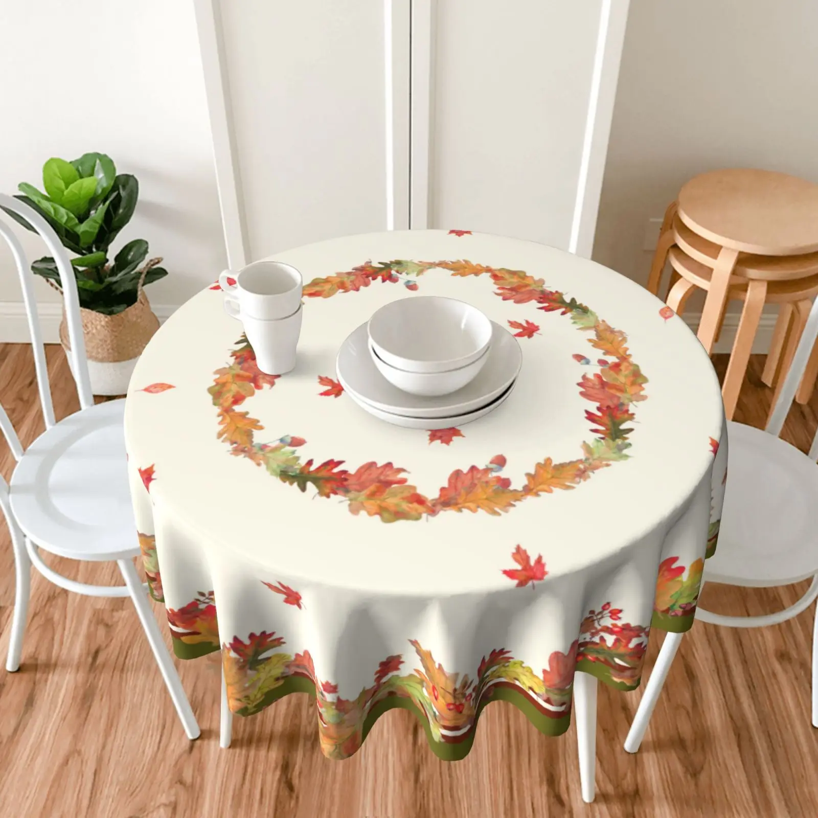 Watercolor Autumn Leaves Table Cloth Fall Round Tablecloth 60 Inch Thanksgiving Fabric Tablecloth for Parties Dining Table Decor