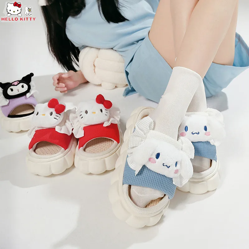 Kawaii Sanrio Slippers Kuromi Summer Cinnamoroll Home Slipper Women Hello Kitty Sandals Comfortable Breathable Shoes Gift Girls